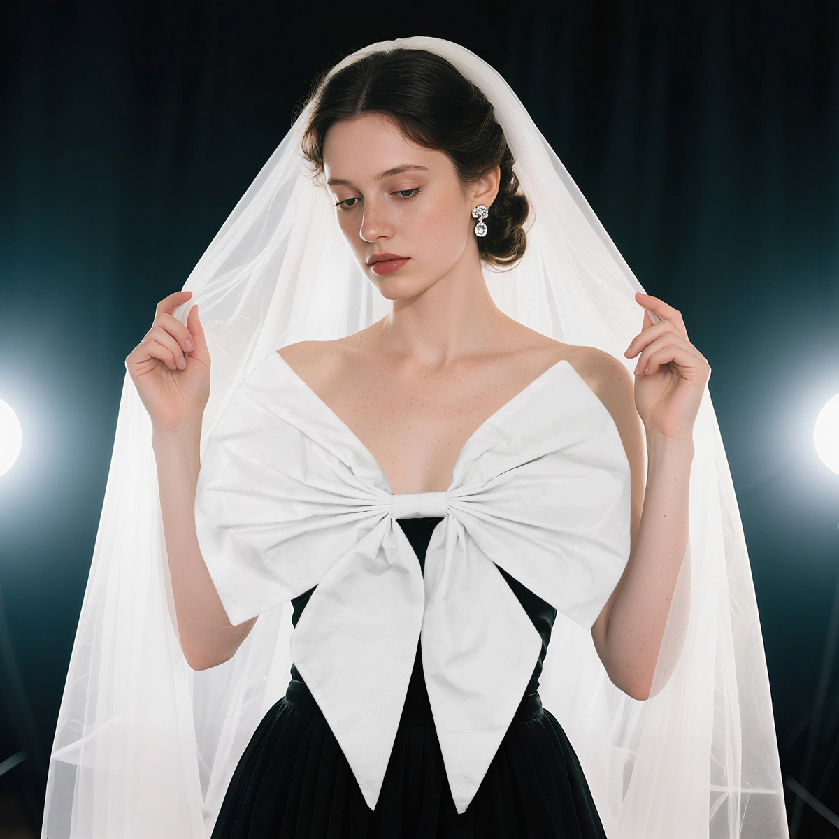 Accesorios versátiles para vestidos de novia europeos y americanos, desmontables, de tela hecha a mano, con gran lazo blanco. 1