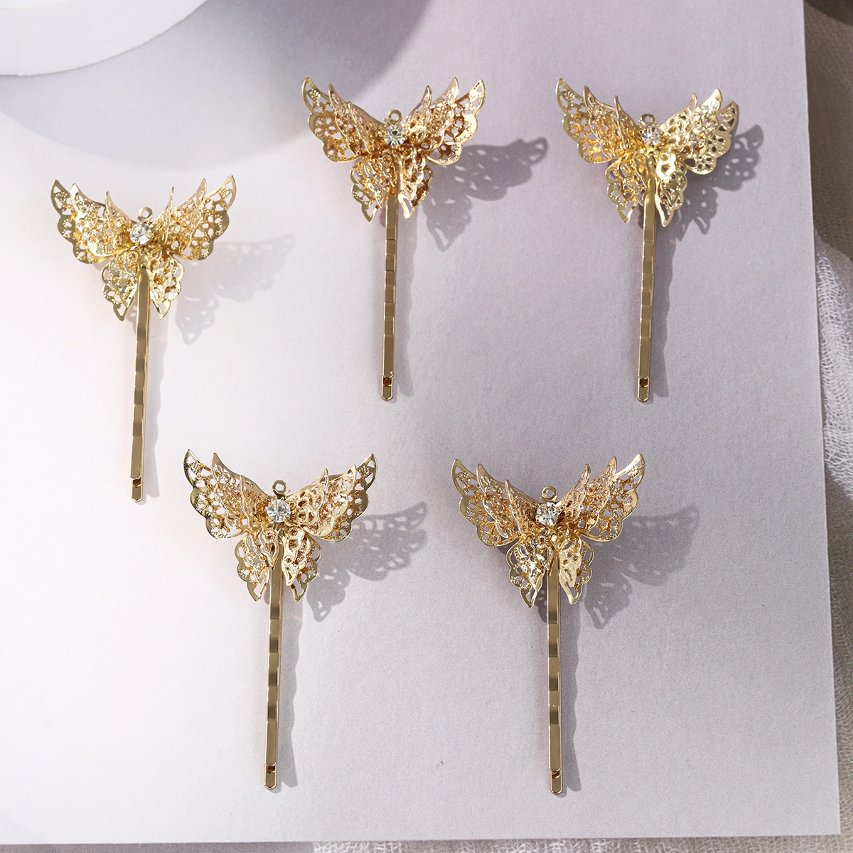 Pinzas para el cabello con diseño de mariposa hueca, accesorios para el cabello con diamantes de imitación, pinzas para el cabello sencillas, 5 piezas/juego 1