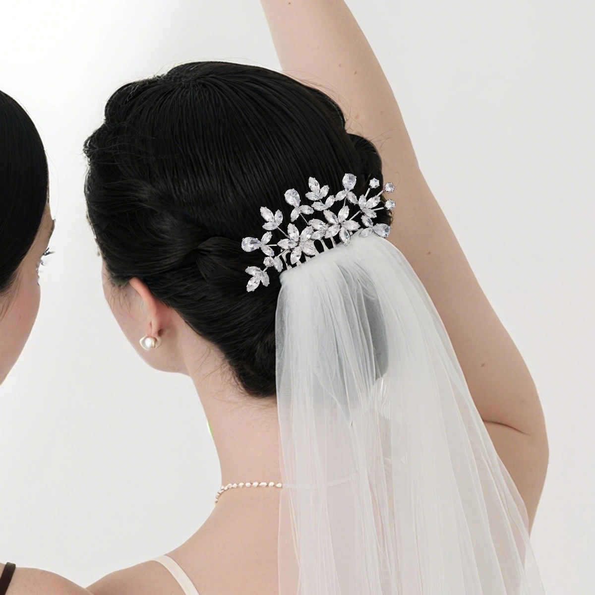 Peinetas de pelo de circonita de moda europea americana, accesorios de boda para recogidos nupciales, peineta versátil con hojas de cristal. 1