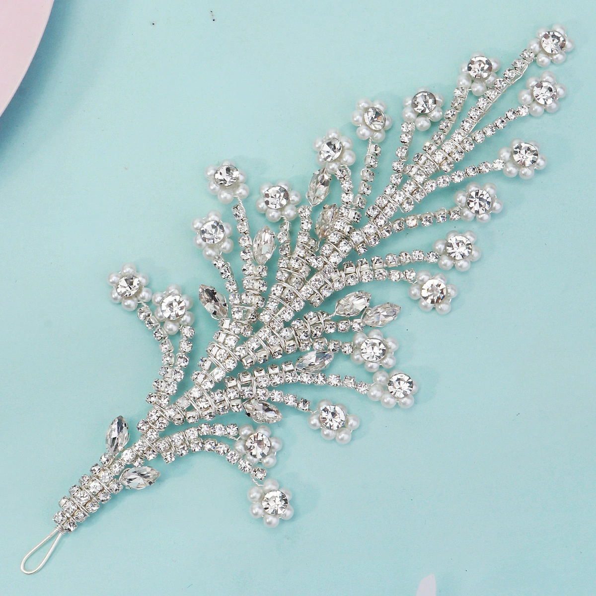 European American Bridal Rhinestone Leaf Updo Hair Vine Fashion Pearl Flower Side Headbands 1