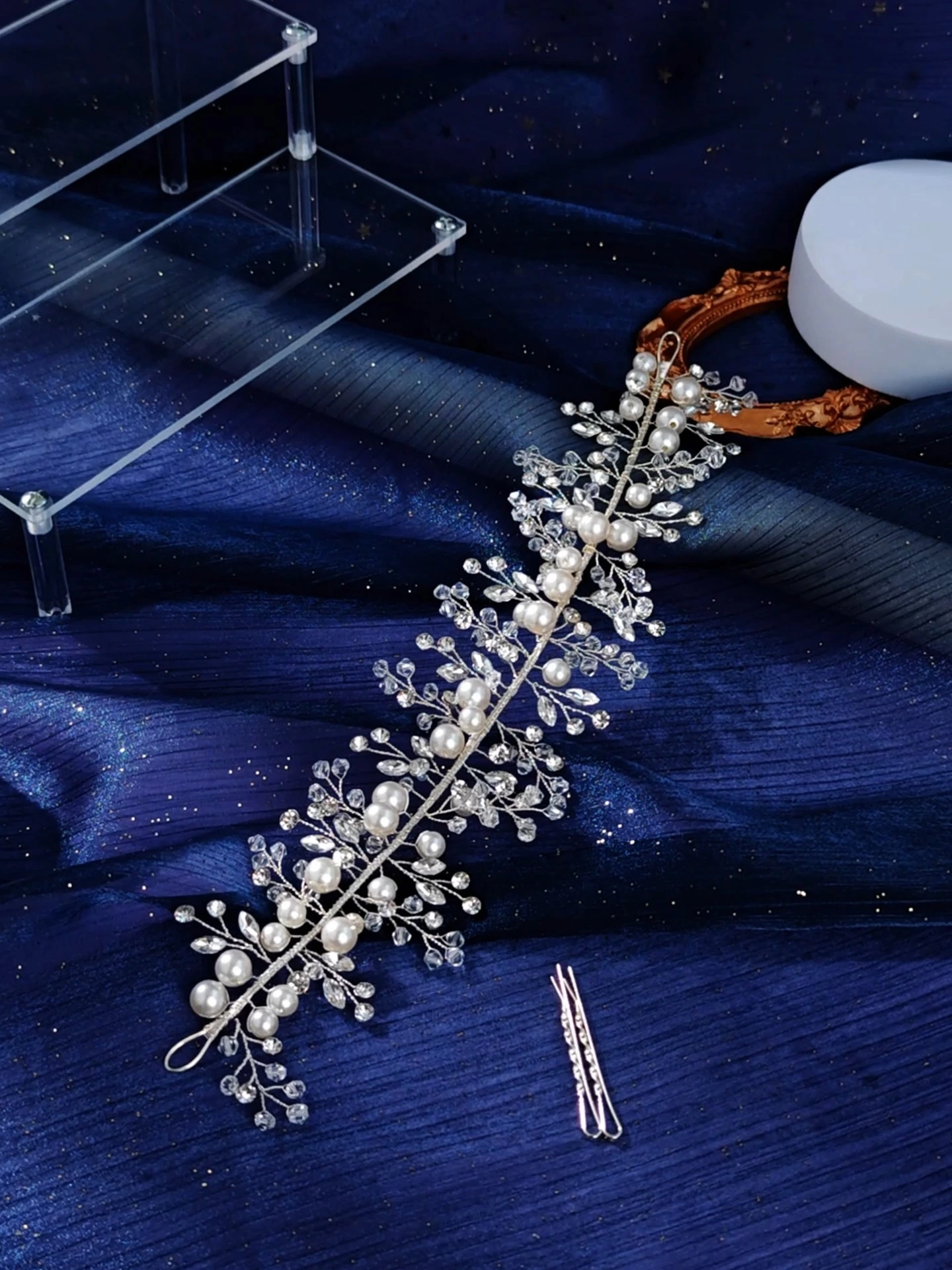 ¡Venta caliente! Nuevo accesorio para el cabello de novia, exquisita diadema de perlas de cristal hecha a mano, para boda, recogido, enredadera para el cabello. 1