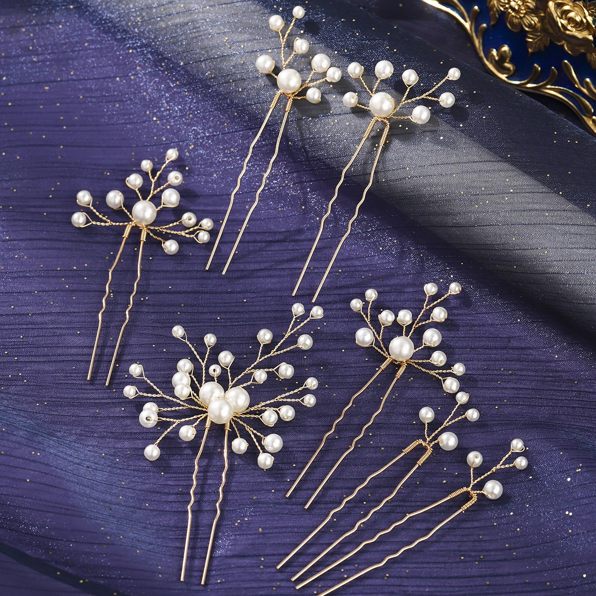 Elegante juego de horquillas para novia, tocado de perlas hecho a mano, joyería versátil para el cabello de uso diario para fiestas y bodas. 1