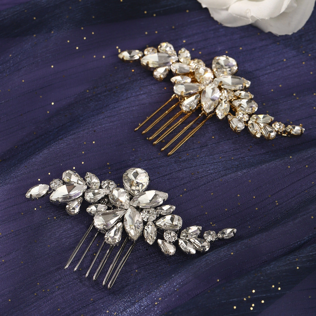 Peineta de lujo con flores de diamantes de imitación, accesorio nupcial para recogidos, pieza brillante y versátil para peinar. 1