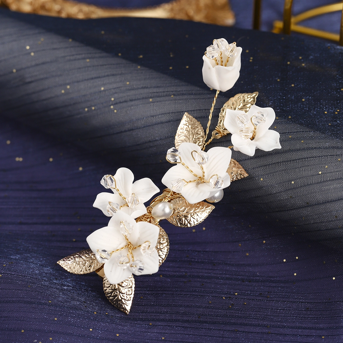 Exquisitas pinzas para el cabello de novia, hechas a mano, de cerámica blanca con forma de flor. Elegantes accesorios para el cabello de uso diario para mujer. 1