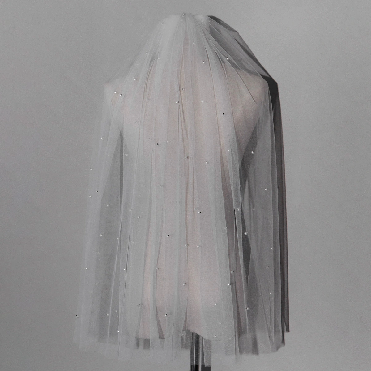 Elegante velo de novia, exquisito velo retro de imitación de perlas, accesorio para pedida de mano, tocado de boda 1