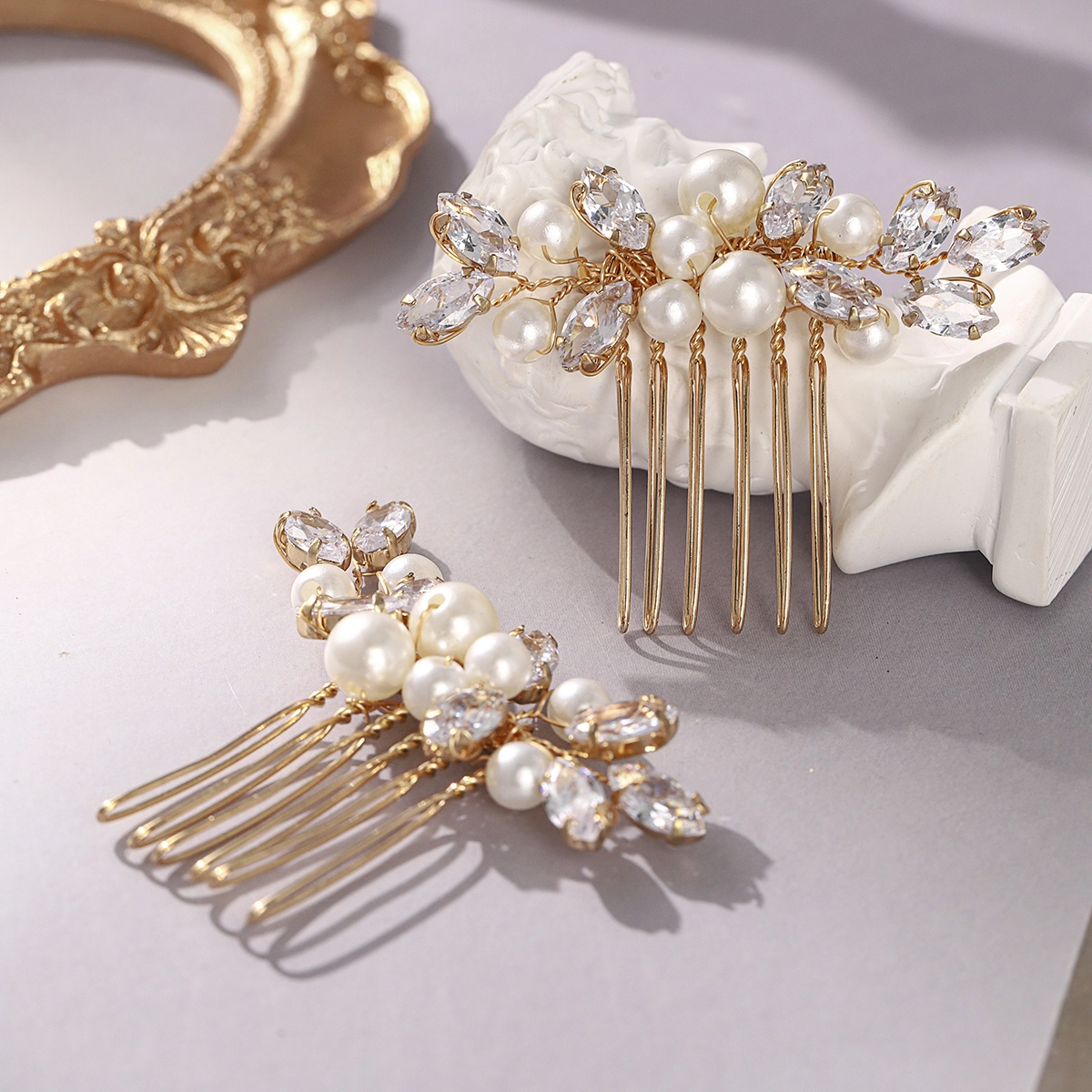 Euro-American Luxury Zircon Pearl Hair Comb Bridal Wedding Updo Headpiece Elegant Women's Accessories 1