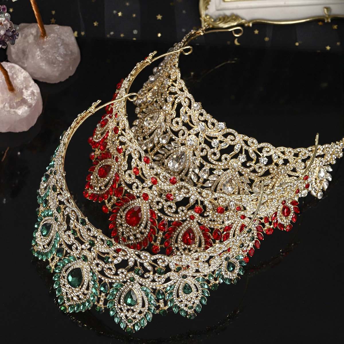 Tiara de lujo totalmente cubierta de diamantes de imitación, tocado nupcial para bodas, corona para concursos de belleza y pasarela 1