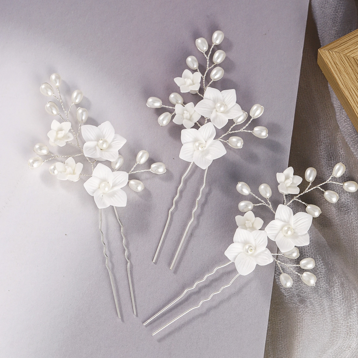 Tocado de novia para boda, hecho a mano, de cerámica blanca, con flores, horquilla, accesorio para el cabello de moda para mujer. 1