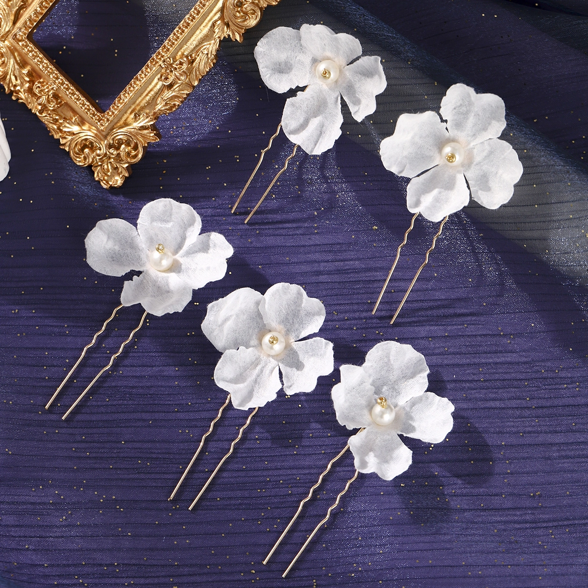 Nuevo tocado de flores de tela hecho a mano con perlas dulces en forma de U, horquillas para el cabello, accesorios para el cabello para bodas y novias. 1
