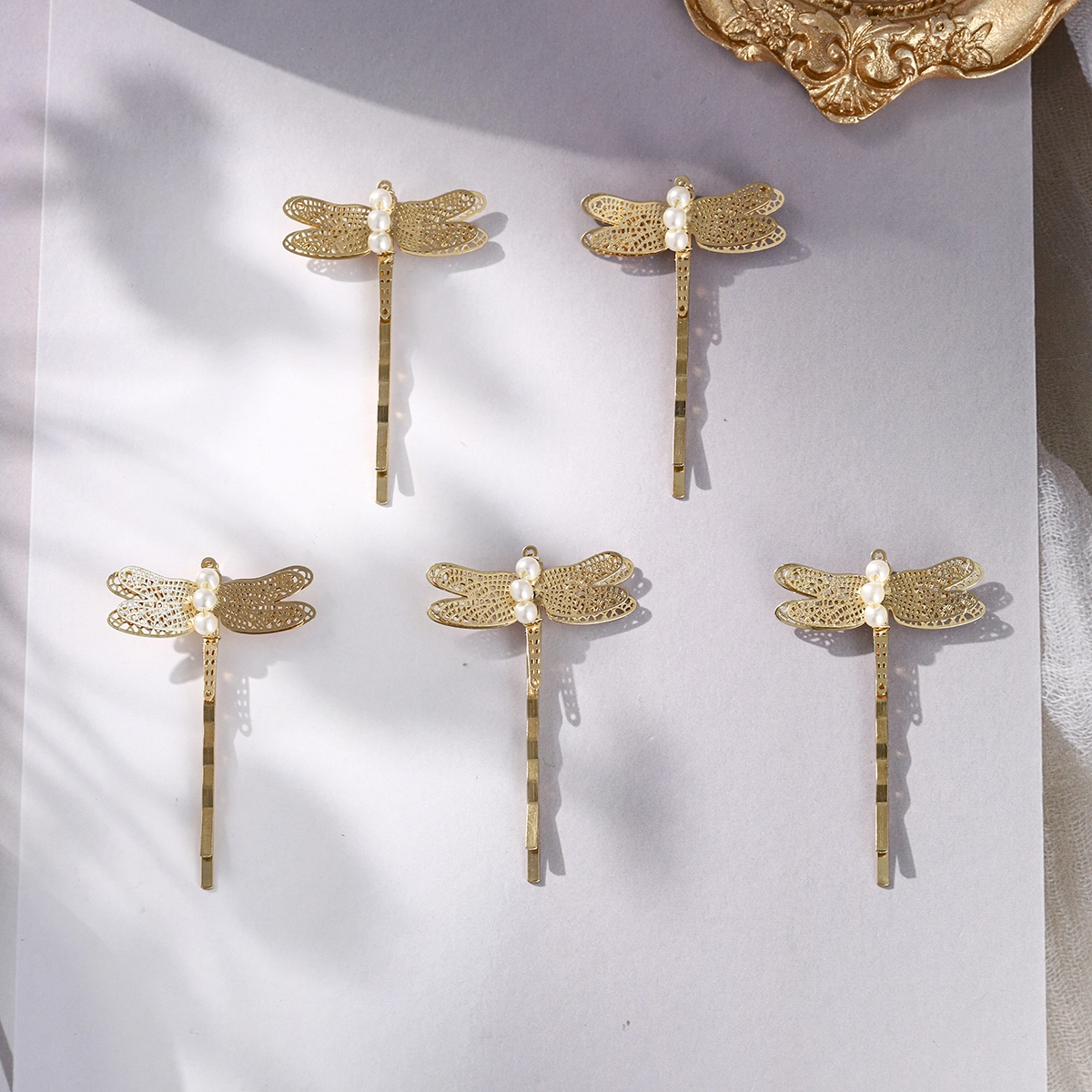 Juego de pinzas para el pelo con diseño de libélula vintage, accesorios versátiles para el cabello de uso diario para niñas, pasadores a presión para bodas, 5 piezas por juego 1