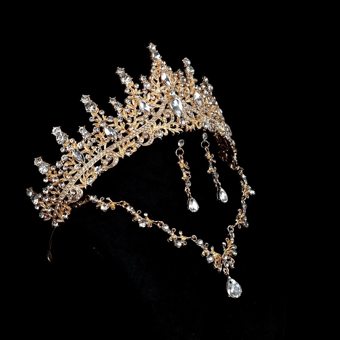 Conjunto de collar y pendientes con corona de novia y tiara de diamantes de imitación de lujo para mujer, regalo de San Valentín para fiesta 1