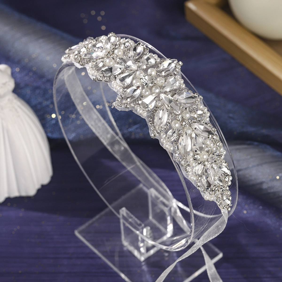 Cinturón de corsé decorativo de lujo con flores y diamantes de imitación para vestido de novia 1