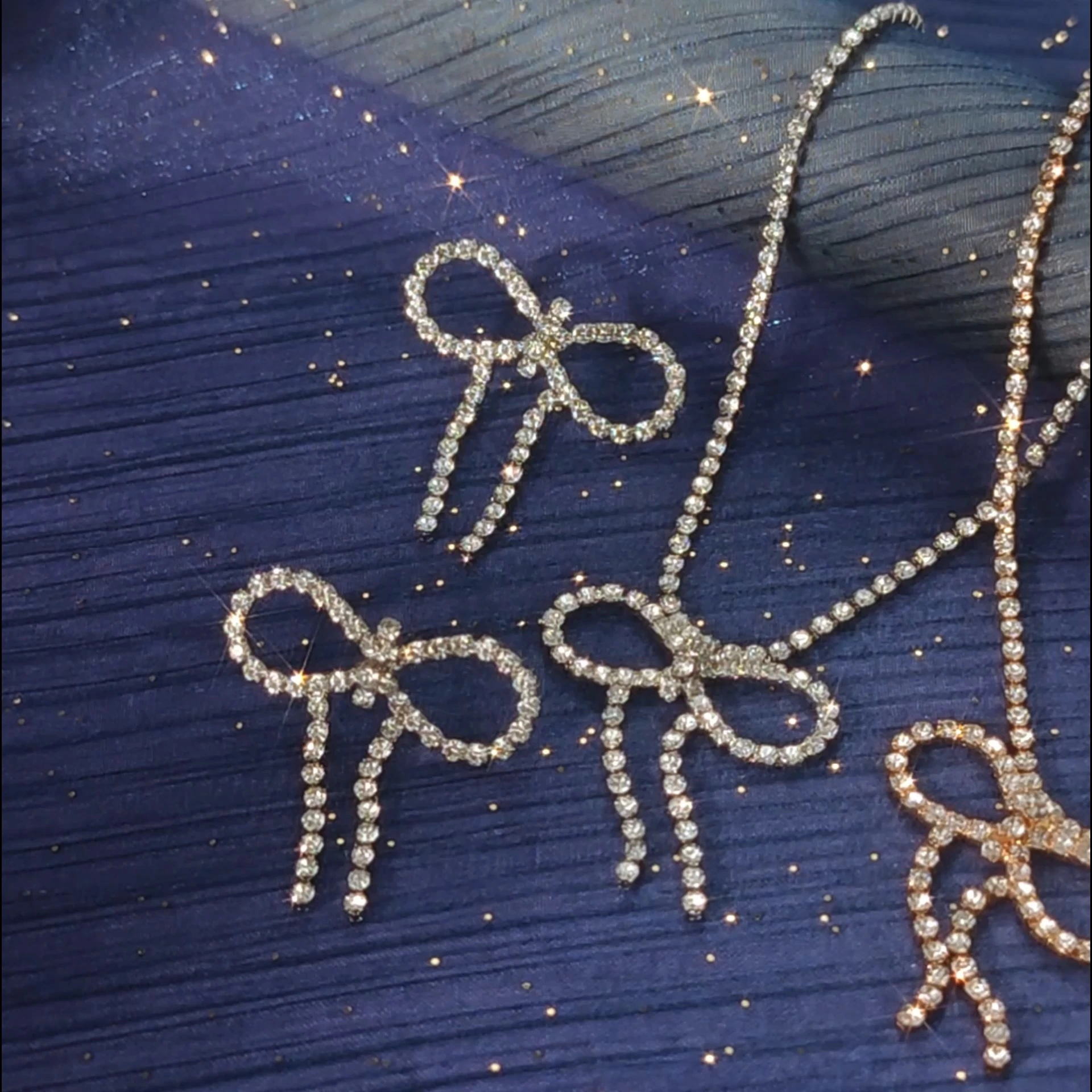 Conjunto de collar y pendientes de diamantes de imitación con borlas de moda de lujo para mujer, joyería nupcial, accesorios de lazo para boda 1