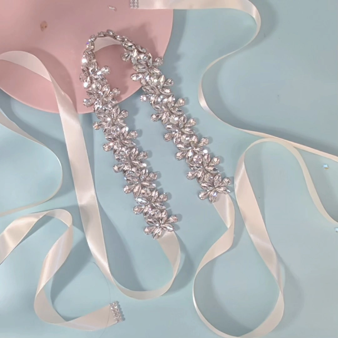 Exquisito cinturón para vestido de novia con cinta, hecho a mano, con diamantes de imitación, elegante cinturón para mujer. 1