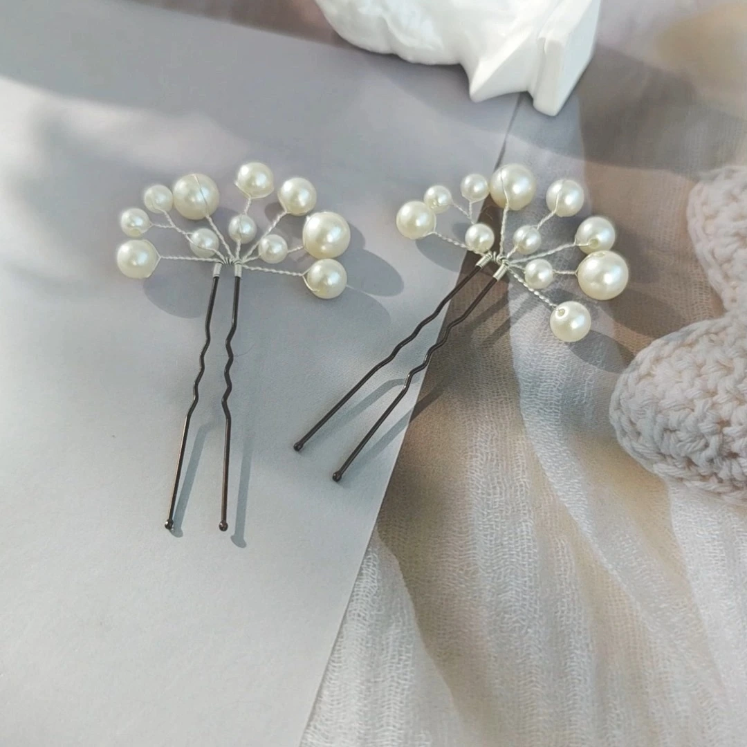 Horquillas para el pelo de imitación de perlas hechas a mano, 2 piezas, accesorios versátiles para el cabello de moda para uso diario. 1