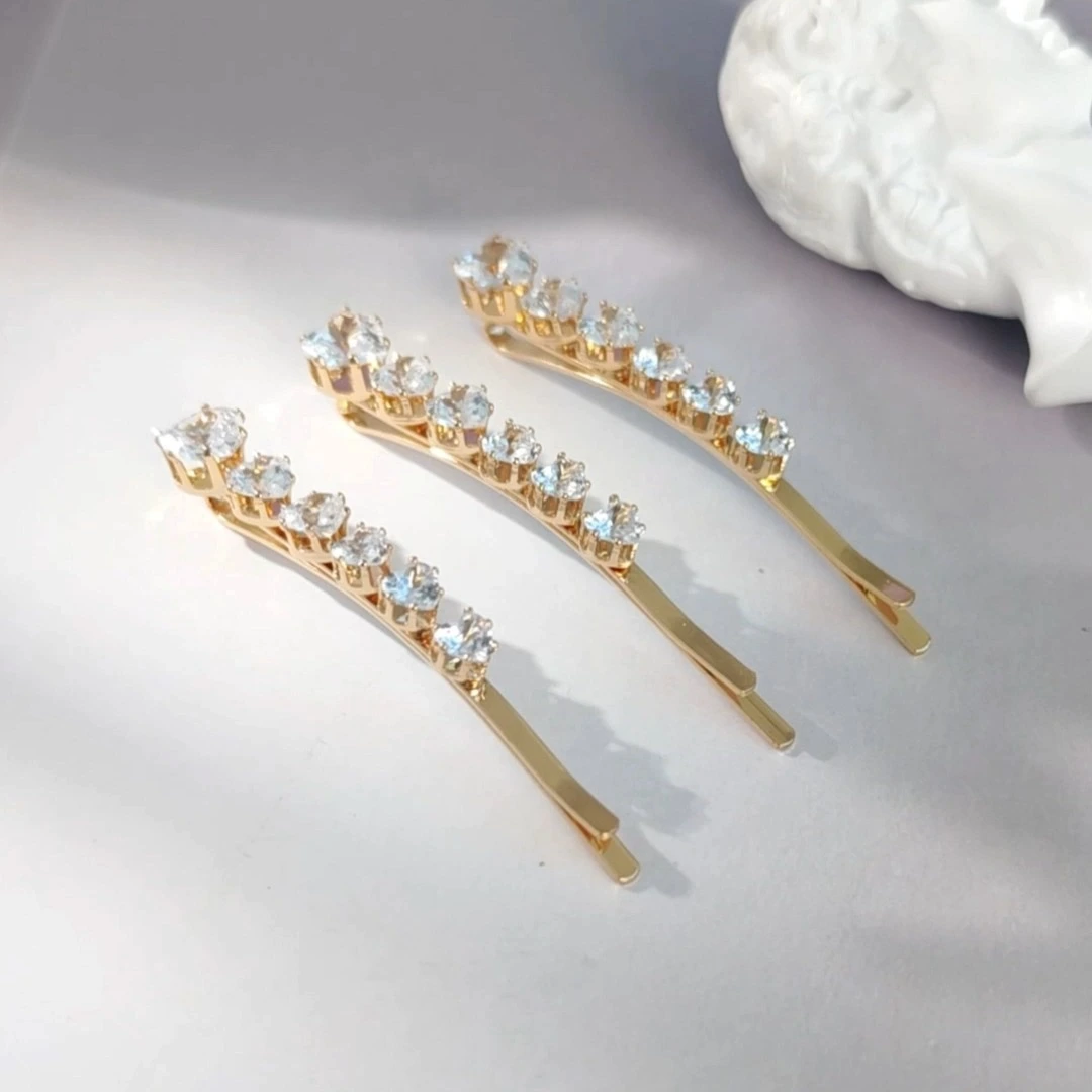 Horquillas Miallo con forma de corazón de circonita, 3 unidades, doradas, para el día de San Valentín y el glamour diario. 1