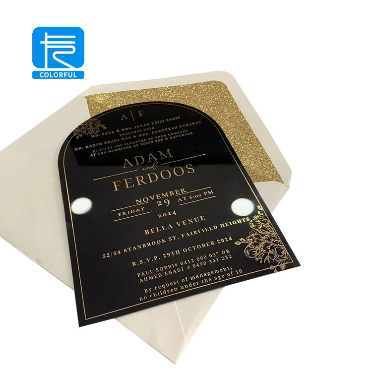 Carte d'invitation de mariage miroir personnalisé acrylique doré 1