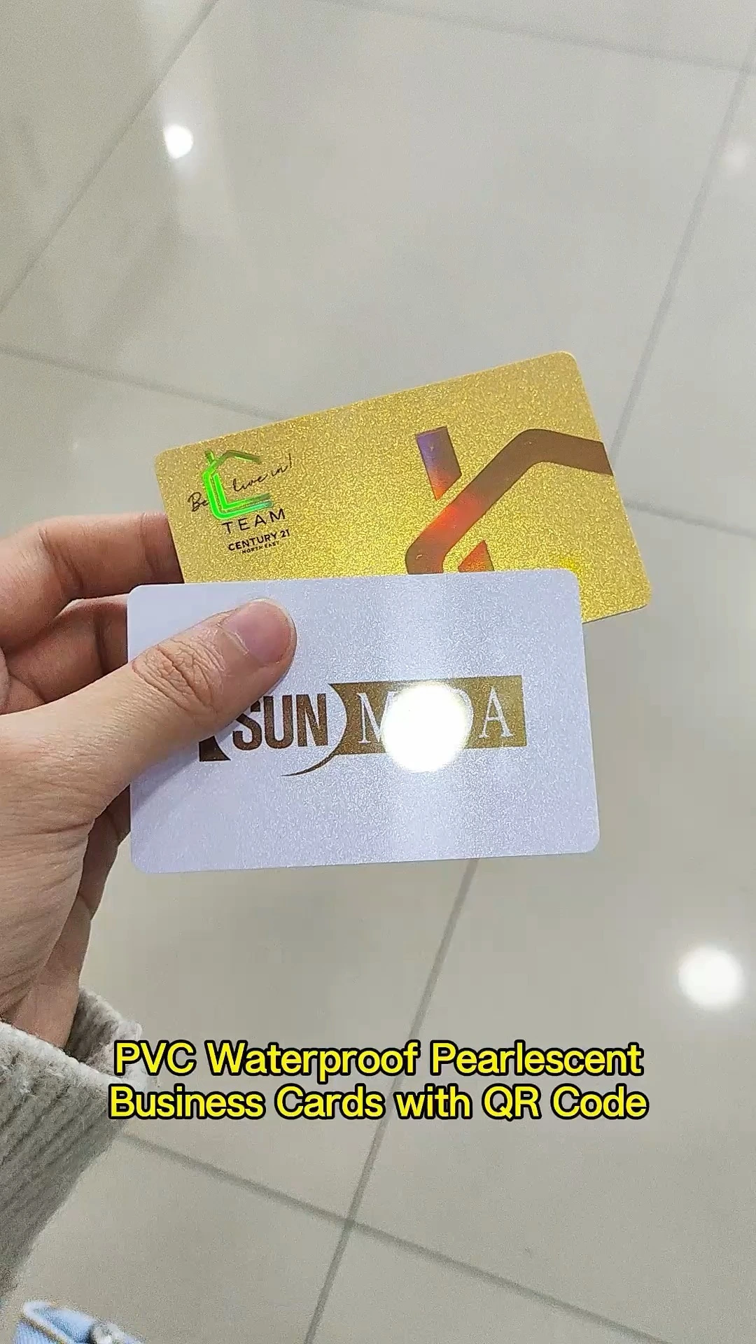 PVC Waterproof Pearlescent Business Cards with QR code 1