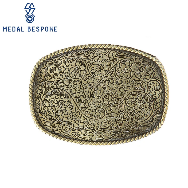 Customized Elegant Floral Engraving with Premium Edge Craftsmanship Belt Buckle — Medal Bespoke 1