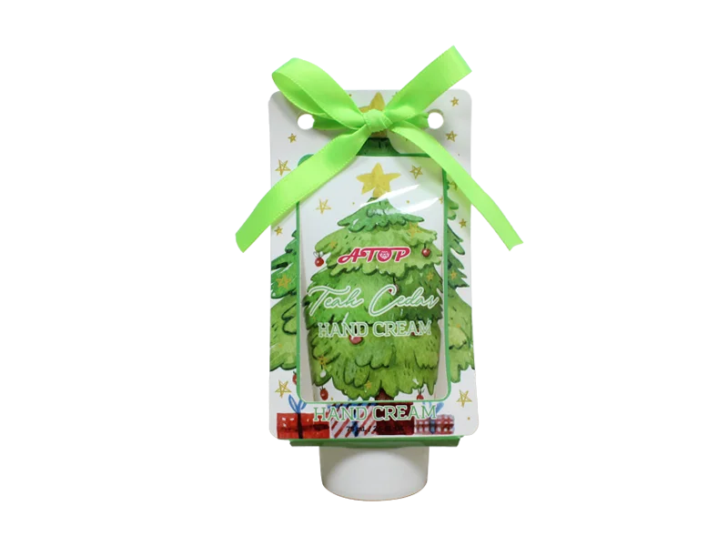 75mL Teak Cedar Scented Hand Cream Adorned with Color Card Design and Green Ribbon Festive Moisturizer For Dry Hands 1