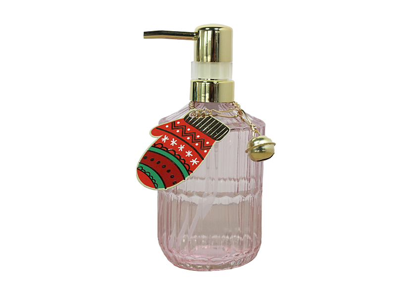 بطری شیشه‌ای تزئینی لوکس، صابون دستی پمپی طلایی با تزئینات جشن - لیلی بث 4