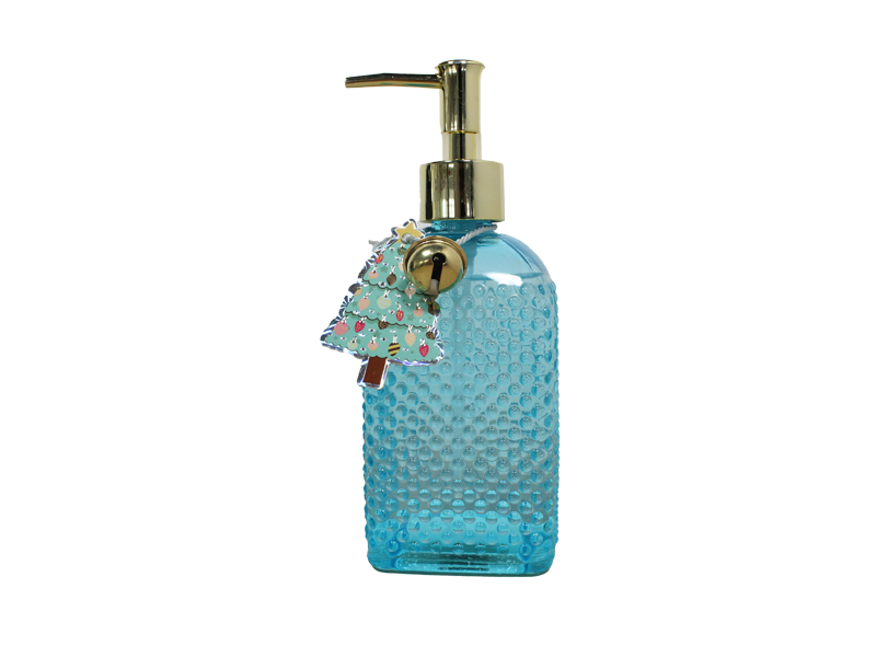 بطری شیشه‌ای تزئینی لوکس، صابون دستی پمپی طلایی با تزئینات جشن - لیلی بث 2