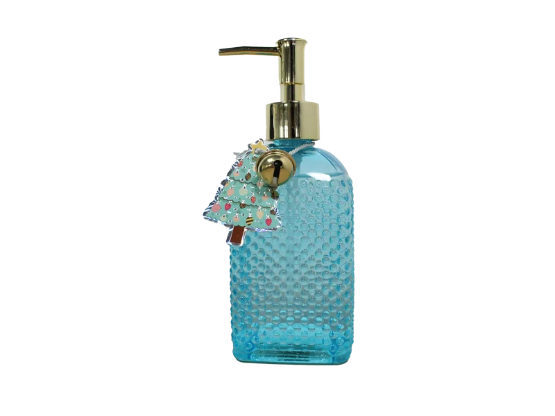 Lussuosa bottiglia decorativa in vetro per sapone per le mani - Pompa dorata con ciondoli festivi & fantasiosi 1