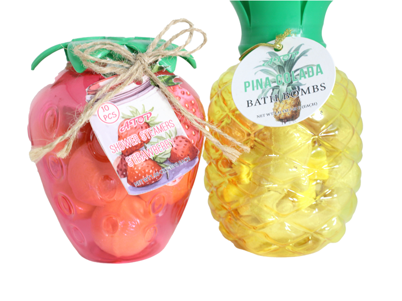 Fruchtduftende Badebomben & Duschdampfer im Glas Erdbeere & Pina Colada Fizzers - Lily Bath 2
