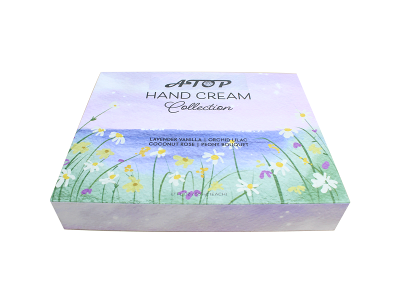 Coleção de 4 cremes para as mãos perfumados - Lavanda, Baunilha, Orquídea, Lilás, Rosa, Coco e Buquê de Peônias em Caixa Floral Aquarela 1