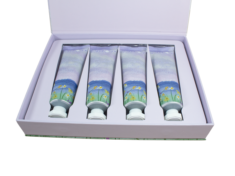 Coleção de 4 cremes para as mãos perfumados - Lavanda, Baunilha, Orquídea, Lilás, Rosa, Coco e Buquê de Peônias em Caixa Floral Aquarela 2