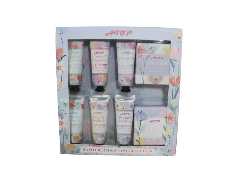Coleção de sabonetes luxuosos com creme para as mãos & - Conjunto de 8 peças (6 cremes para as mãos perfumados + 2 barras de sabonete) com caixa de presente floral em aquarela 1