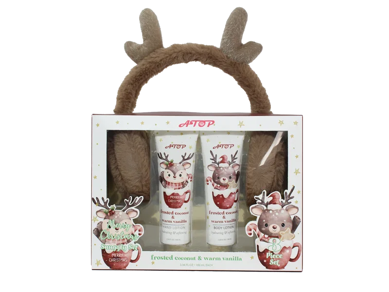 2-en-1 Kristnaska Mana & Korpolacia Aro kun Lanugaj Boacaj Orelumoj - Frostigita Kokoso & Varma Vanilo, Hidratiga Feridonaco 1