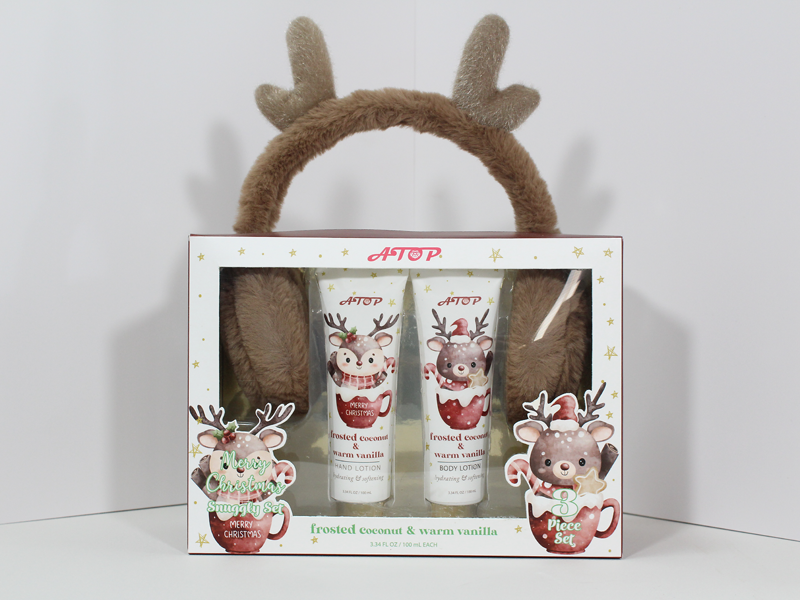 2-in-1 Christmas Hand & Body Lotion Set with Fuzzy Reindeer Earmuffs - Frosted Coconut & Warm Vanilla, Hydrating Holiday Gift 2