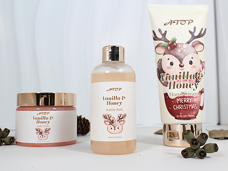 3 in 1 Vanilla & Honey Christmas Spa Self Care Set - Bubble Bath, Hand Cream & Body Scrub for Festive Nourishment 2