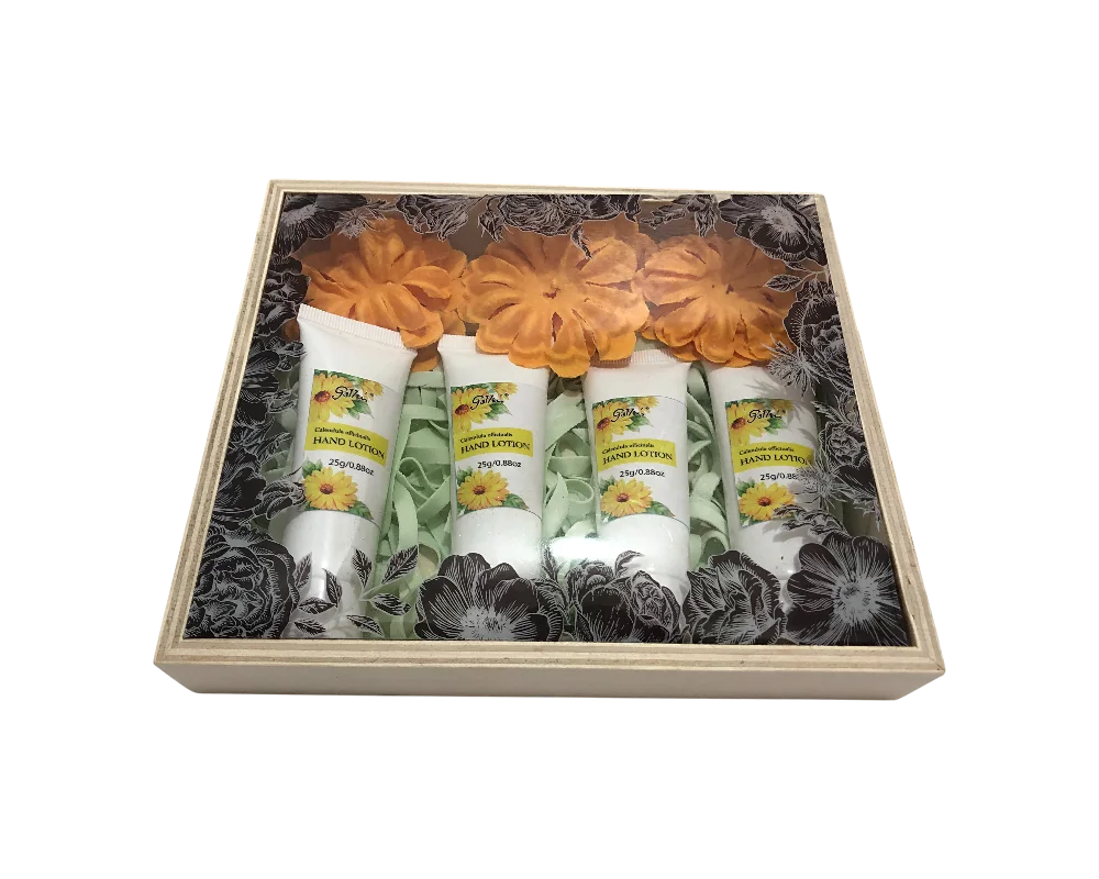 Vojaĝgranda Natura Calendula Officinalis Manlocio Donaca Aro - 4-Paka (0.88oz Ĉiu) Trankviliga Humidiga Kremo kun Ligneca Pleto 1