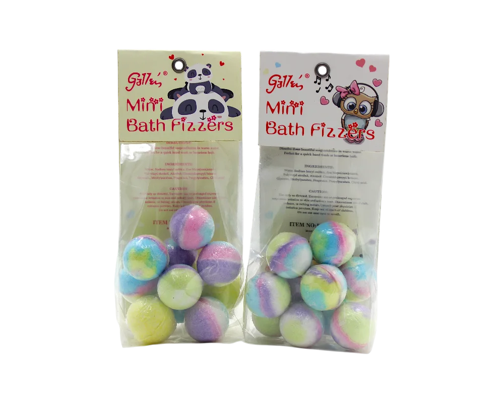 Mini bombas de banho efervescentes em saco plástico com cartão colorido para pendurar – Conjunto de bombas de banho coloridas 1