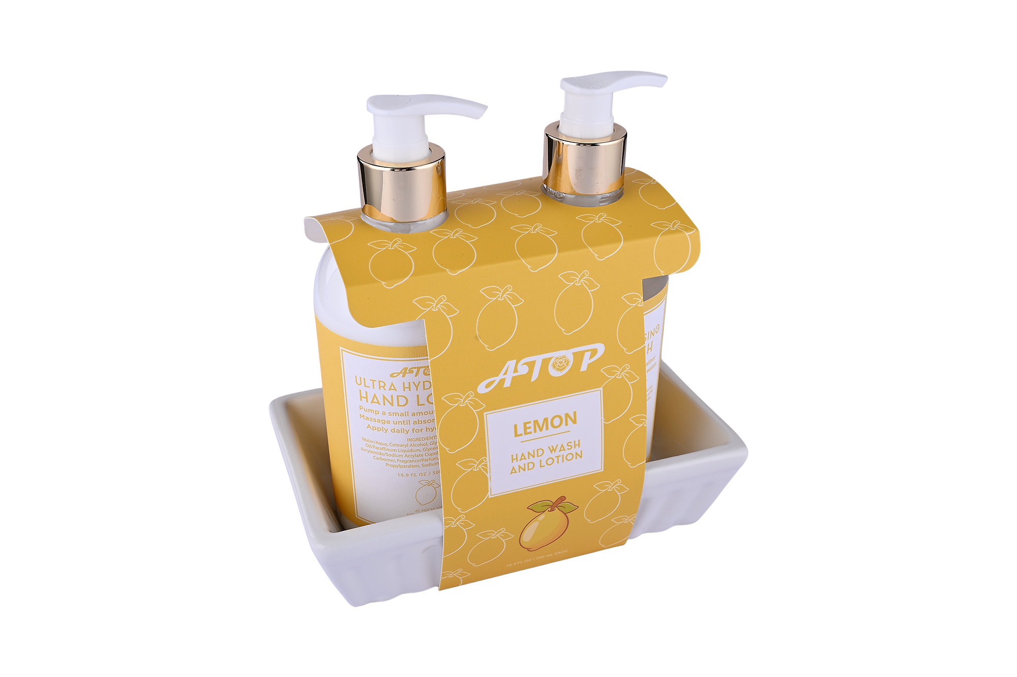Coffret savon et lotion pour les mains au citron, présenté dans un plateau en céramique pour un nettoyage et une hydratation intenses - Lily Bath 2