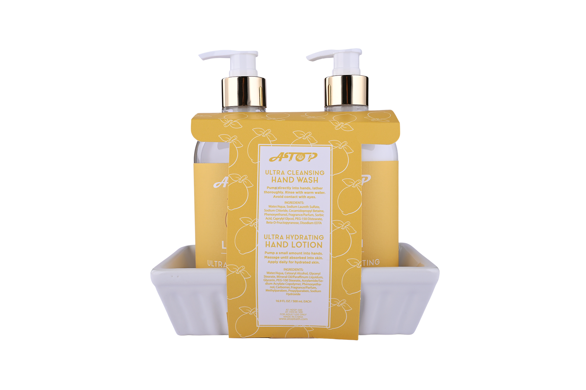 Coffret savon et lotion pour les mains au citron, présenté dans un plateau en céramique pour un nettoyage et une hydratation intenses - Lily Bath 3