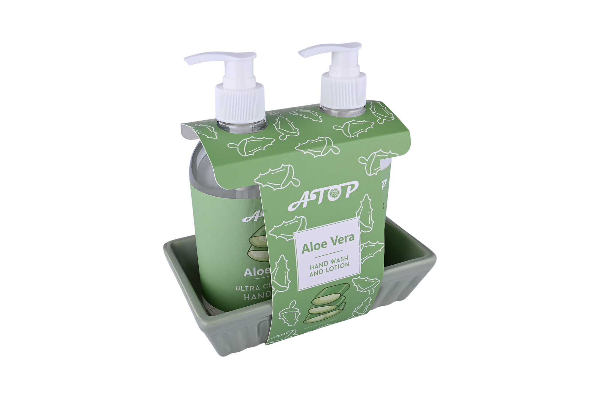 Coffret luxueux de savon et lotion pour les mains à l'aloe vera, présenté sur un plateau en céramique. Ultra nettoyant et hydratant, il est idéal pour le soin des mains. Cadeau parfait - Lily Bath 2