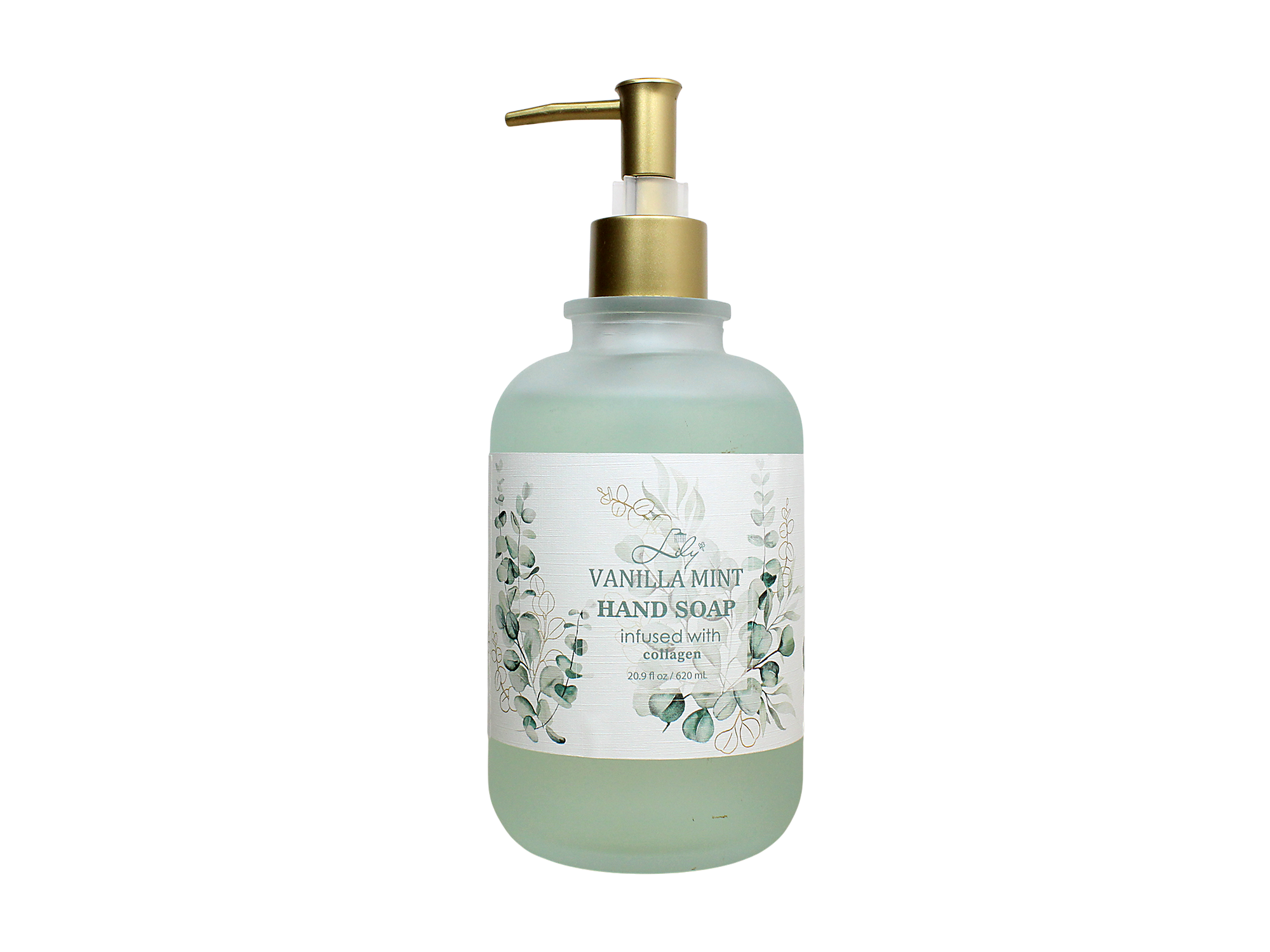 Vanilla Mint Hand Soap Infused with Vitamin C Nourishing Formula in Elegant Glass Bottle - Lily Bath 1