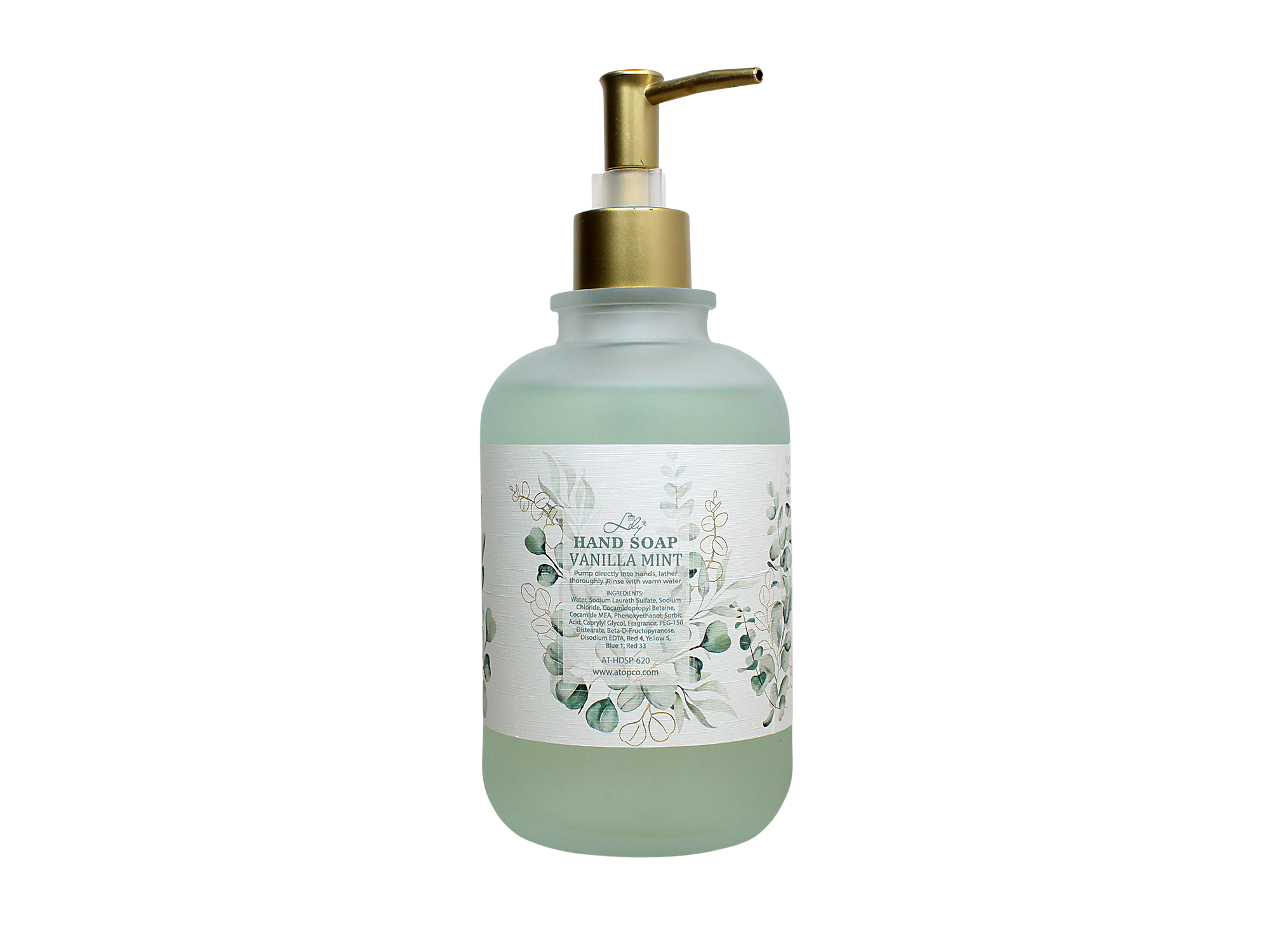 Vanilla Mint Hand Soap Infused with Vitamin C Nourishing Formula in Elegant Glass Bottle - Lily Bath 2