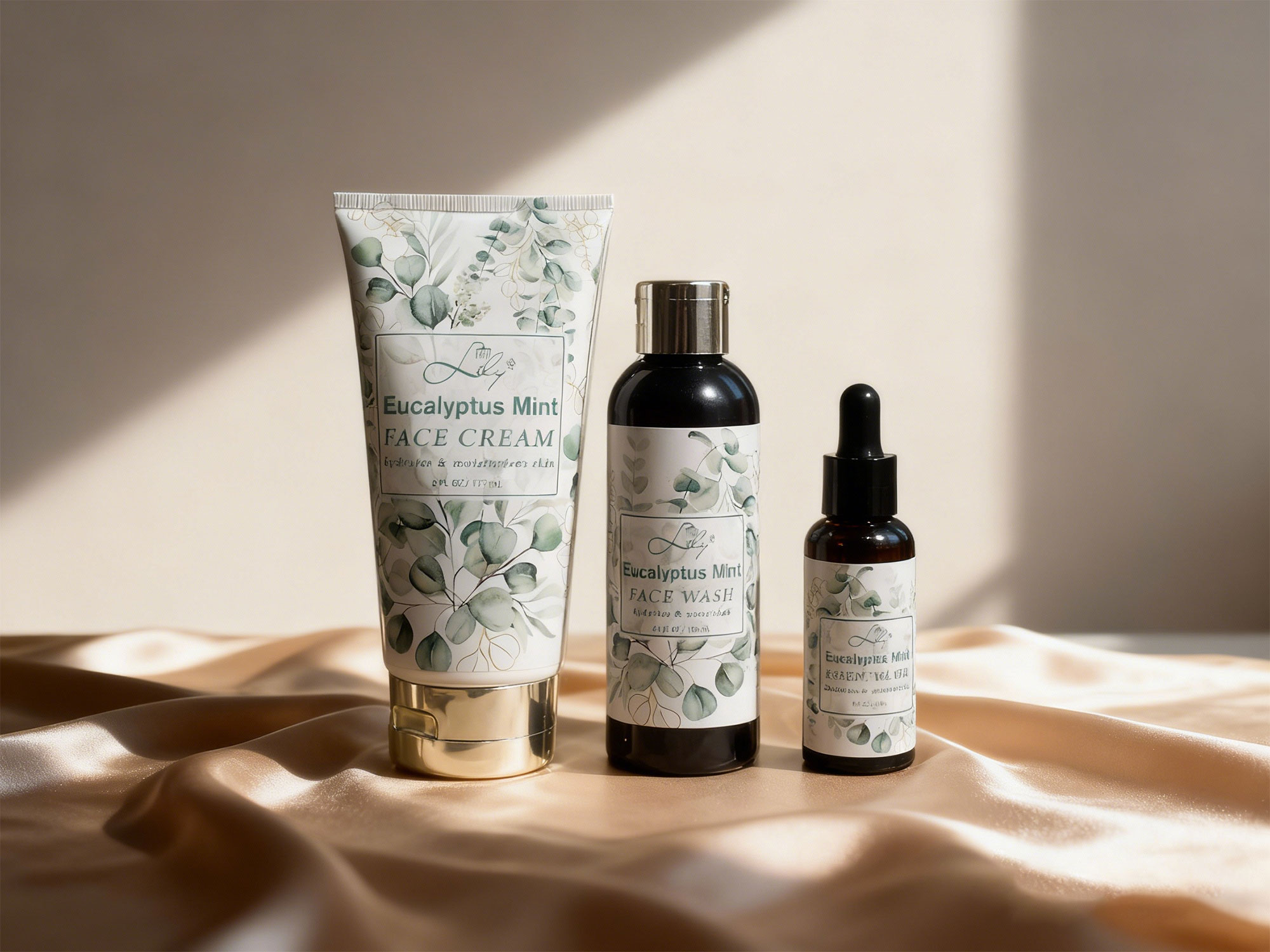 Kit de Cuidados com a Pele Eucalipto e Hortelã - Conjunto de 3 peças com Creme Facial, Sabonete Facial e Óleo Essencial 2