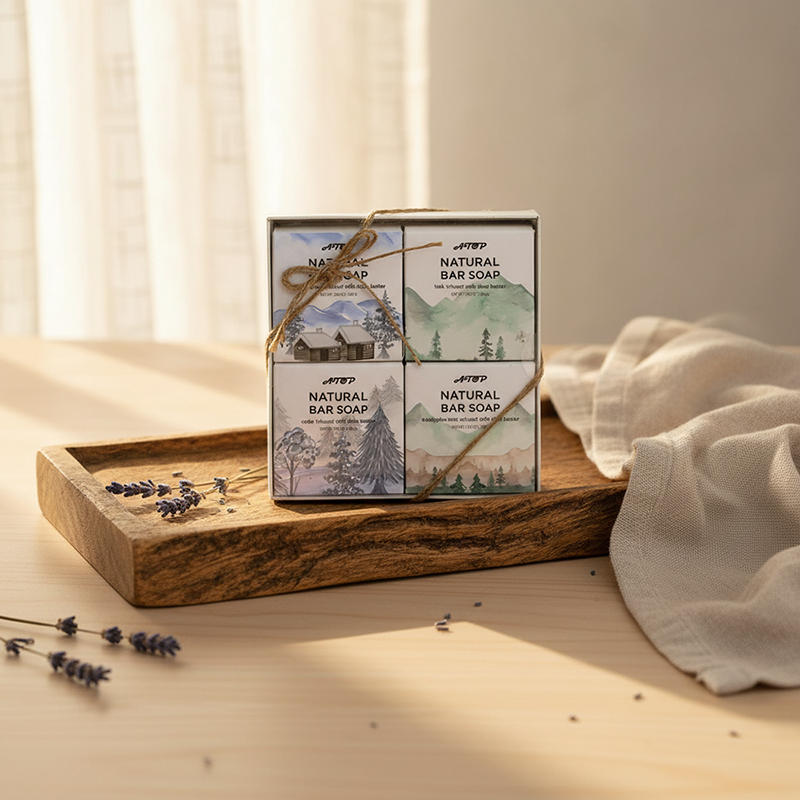 Juego de jabones en barra con aromas naturales de bosque y manteca de karité en bandeja de papel - Lily Bath 2