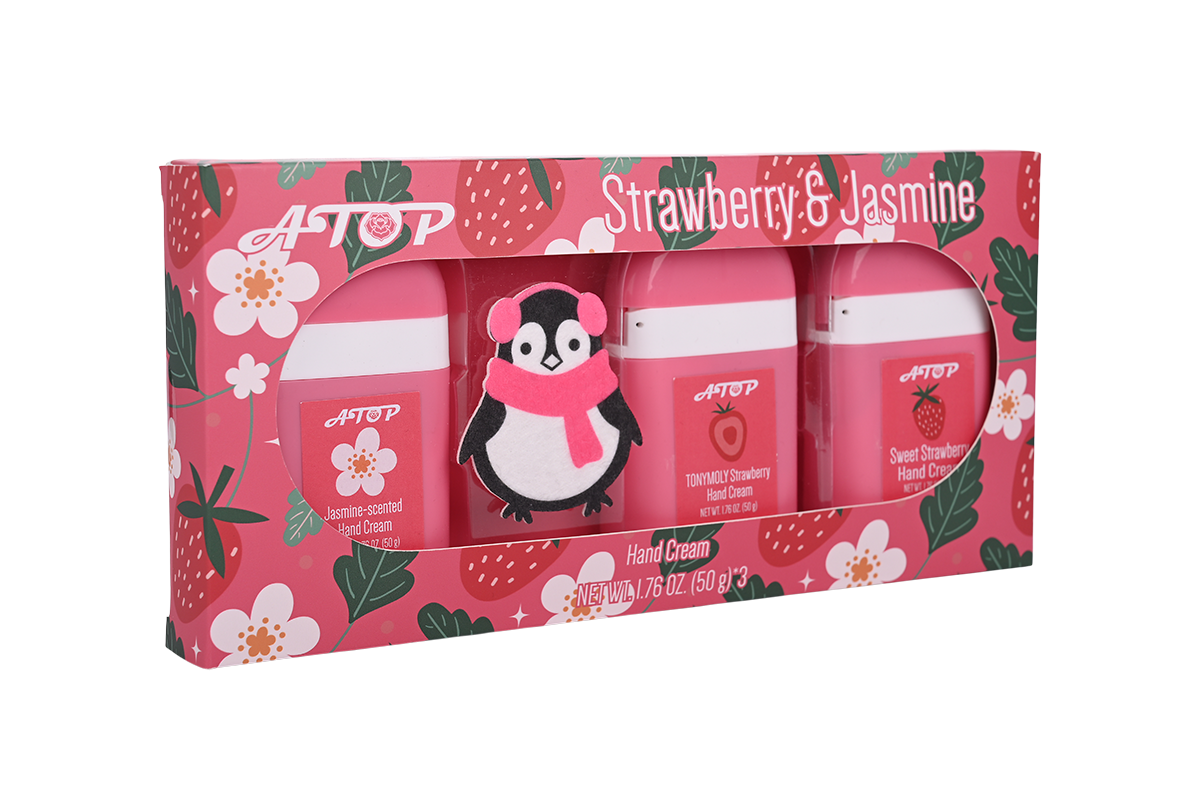 Conjunto de Creme para Mãos Morango e Jasmim - Coleção de Loção Hidratante para as Mãos com Pingente de Pelúcia 3
