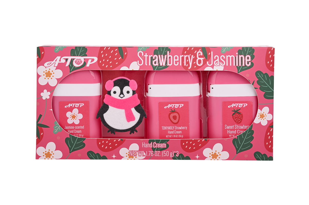Conjunto de Creme para Mãos Morango e Jasmim - Coleção de Loção Hidratante para as Mãos com Pingente de Pelúcia 1
