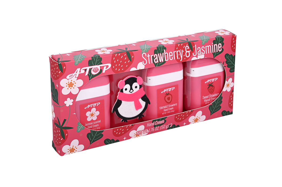 Conjunto de Creme para Mãos Morango e Jasmim - Coleção de Loção Hidratante para as Mãos com Pingente de Pelúcia 2