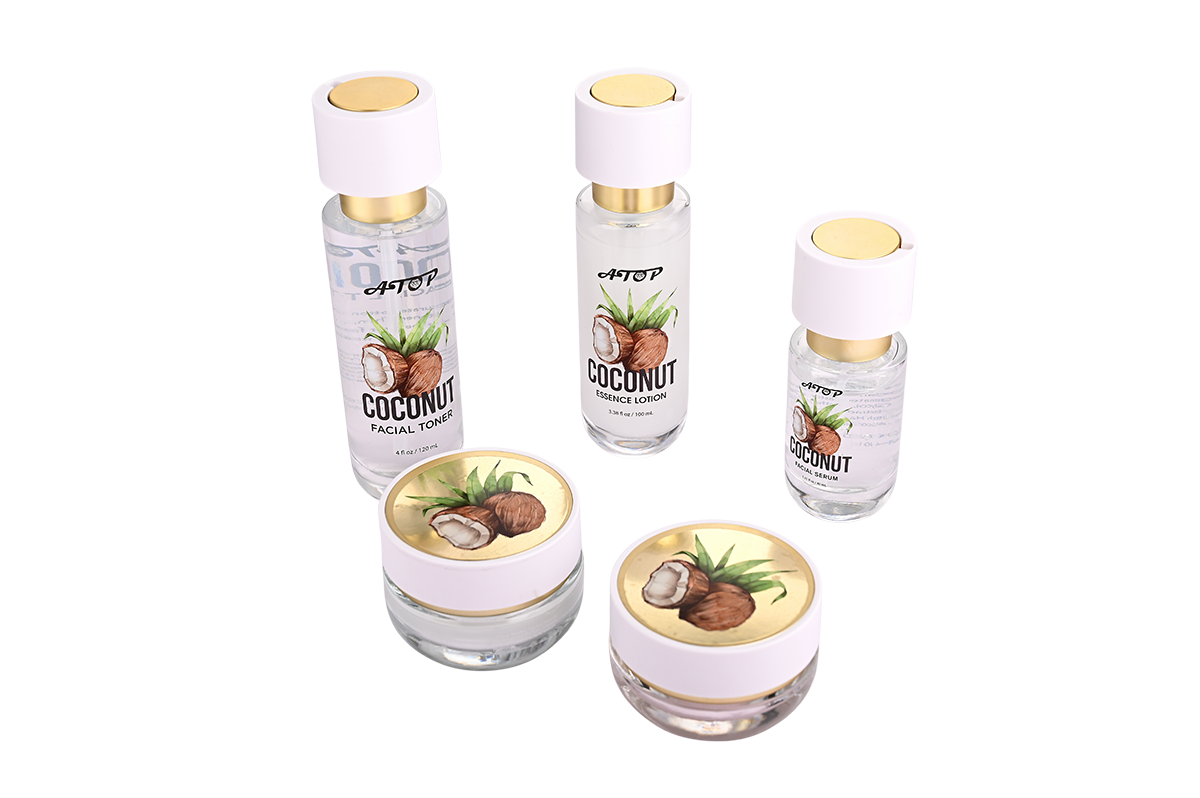 Kit de cuidados faciais com coco, 5 peças - Tônico facial, loção hidratante, sabonete facial, creme noturno e spray facial 1