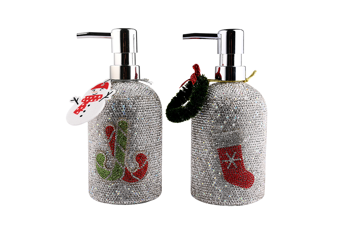 Christmas Festival Bathroom Decor Hand Soap Dispenser - Luxury Glitter Snowflake & Tree Design with Silver Pump 1