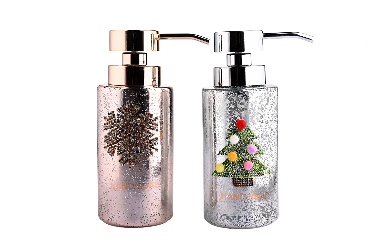 Christmas Festival Bathroom Decor Hand Soap Dispenser - Luxury Glitter Snowflake & Tree Design with Silver Pump 2