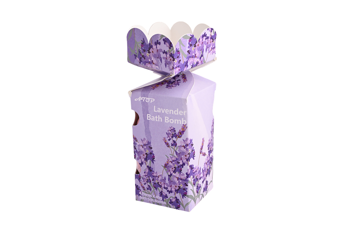 Lavender Bath Bomb Set (4 Pieces) – Relaxing Aromatherapy Bath Fizzers with Bath Salts in Elegant Floral Gift Box 3